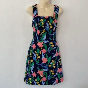 J. Crew Women Dress Size 4 Sleeveless Dark Blue with Floral Pattern